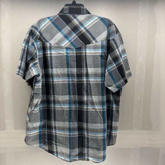 Ely Cattleman Western Shirt Mens XL Tall Blue Black Plaid Pearl Snap Cowboy - Picture 3 of 3